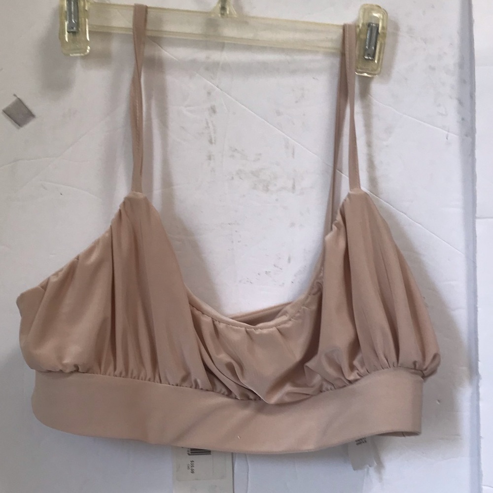 Clubl London NEW Bralette Nude Tank Bra Ruched Straps Stretch Wide Band Tan Tags